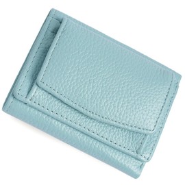 grooblue Trifold Wallet, Women's, Men's, Genuine Leather, Mini Wallet, Mini Wallet with Coin Purse, Thin, Lightweight, Compact, Cute, Easy to Use, Skimming, Gift, lakeblue
