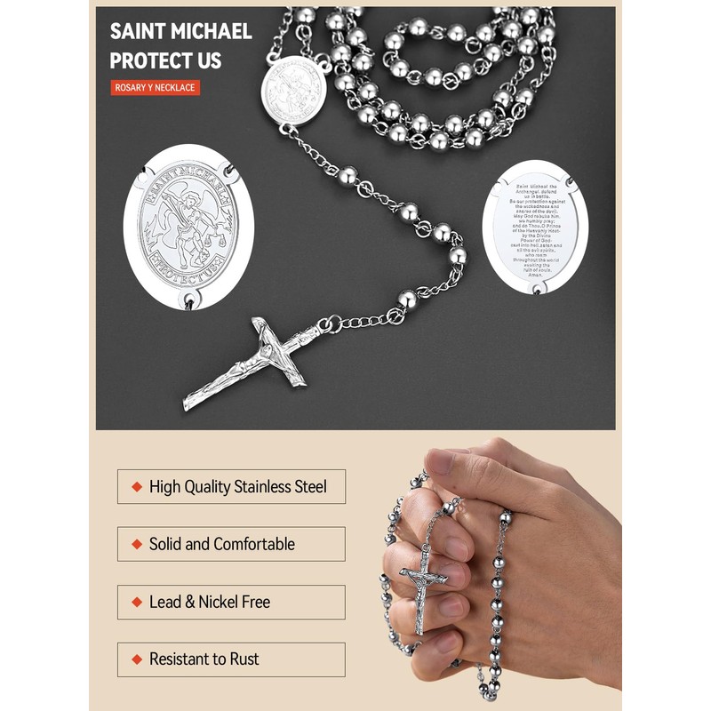 FaithHeart Rosary Necklace for Women, Car Rosary Necklace with Saint