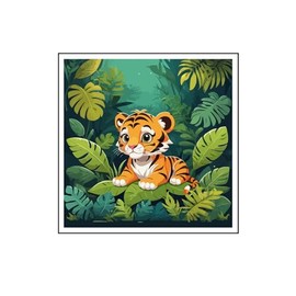 Jungle Tiger Wall Decal Sticker, 8" Tropical Leaves Design, Kids Room Decoration,Auto, Wall, Laptop, Cell, Truck Sticker for Windows, Cars, Trucks