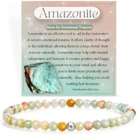 Farfume Tiny 4 mm Gemstone Beads Petite Bracelet for Women, Crystal Silver 925 Natural Stone Jewellery Elastic Bracelets Women, Chakra Spiritual Charms Bracelets Valentine's Day Gifts (Amazonite)