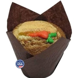 Decony Brown Tulip Baking Cups Liners -200 pack- For Large cupcakes and muffin - Large size - 2 3/4 - 4 Appx. 200/pack by Decony