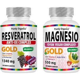 Purely Organics | Combo Dúo Anti Ox Complex + Magnesio Fem | Resveratrol, Polifenoles y Citrato de Magnesio con Vitaminas | 90 Cápsulas c/u