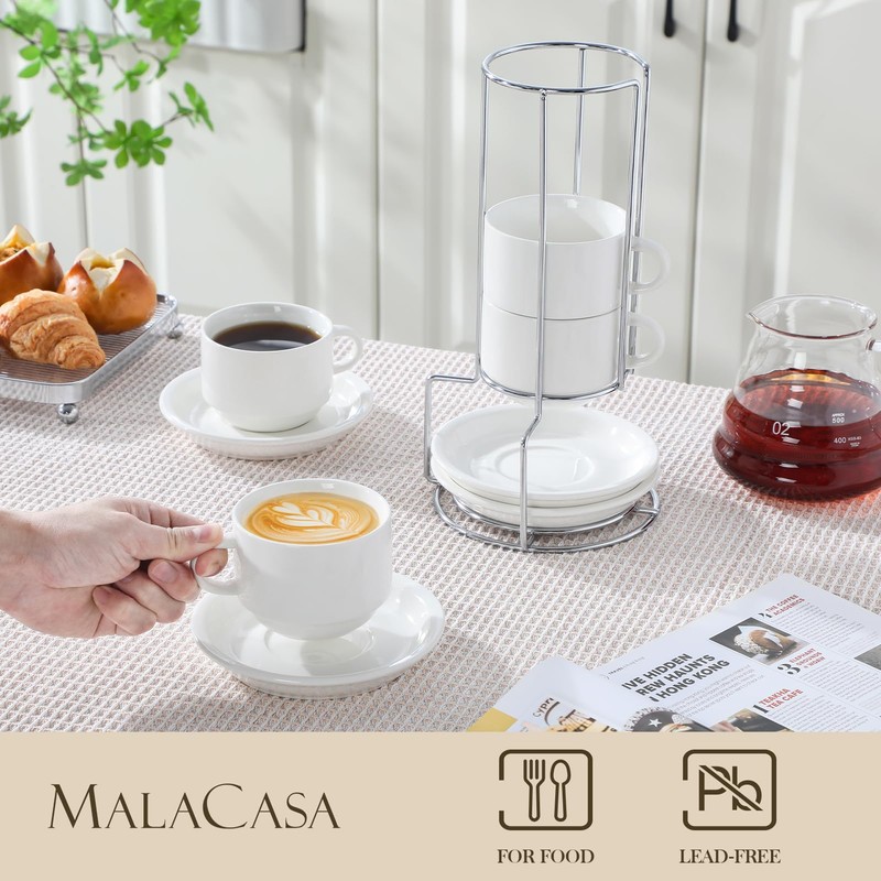 MALACASA MALACASA 8 OZ Porcelain Espresso Cups with Saucers and