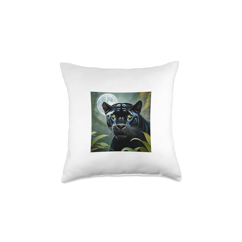 Black Panther with Full Moon Throw Pillow