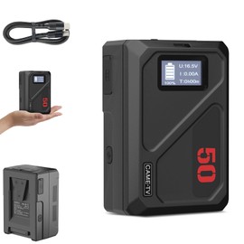 Came-TV V Lock Battery, Mini 50C V Mount Battery with D-tap/USB-A/BP Interface, Mouth Charger Power 3450mAh 50Wh Mini V Mount Battery Support USB-C(PD 2.0 & PD 3.0) Input/Output 45W