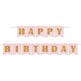 Beistle Foil Cardstock Paper Happy Birthday Banners 2 Piece Sweet 16 Party Supplies Princess Decorations, 6" x 10', Pink/Gold