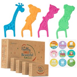 Biodegradable Kids Flossers -200 Pack, Natural Kids Floss Picks, Fluoride Free, Biodegradable Floss Pick, Organic Animal Kids Dental Floss Picks, Dental Floss Sticks for Kids - (Mild Orange) | Trueocity