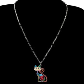 BONSNY Statement Enamel Alloy Chain Cat Necklaces Pendant Original Design For Women (Multi)