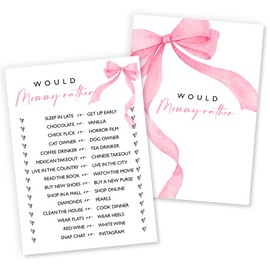 Wybgno Would Mommy Rather Baby Shower Game, 25 Double-Sided Pink Bow Baby Shower Games for Girls, Interactive Baby Shower Game Girl Party Supplies, Baby Girl Celebrations - A03