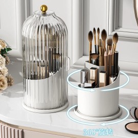 Rotating Makeup Brush Holder – Makeup Organizer With Lid, Cosmetic Storage Box