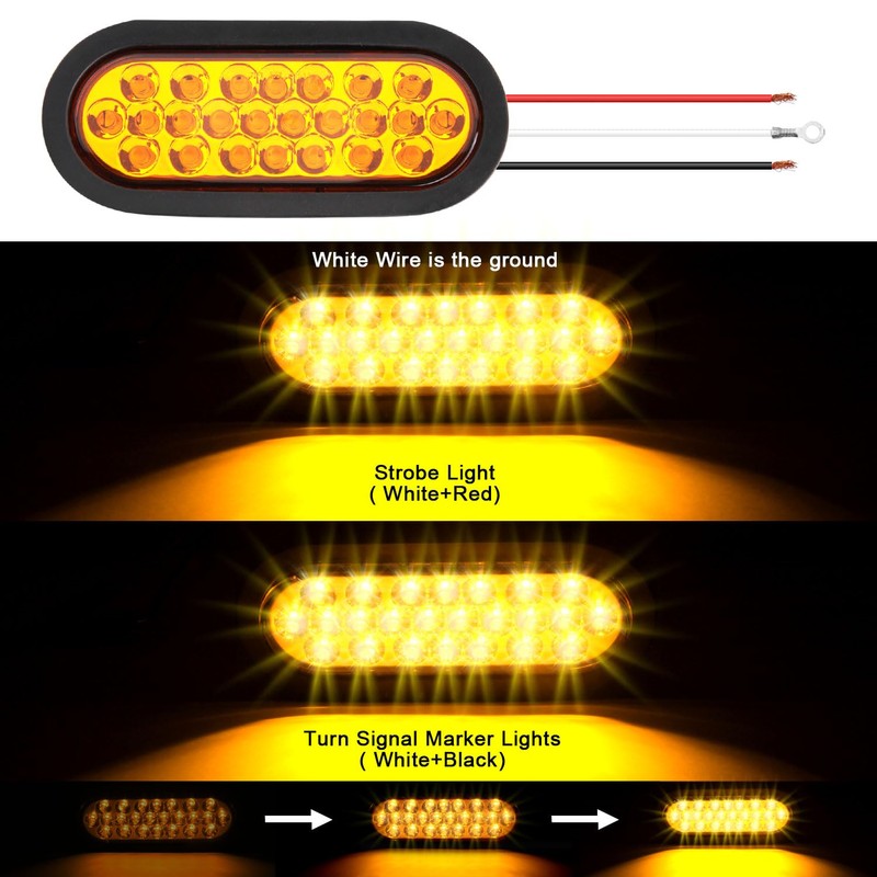 6PCS 6 inch oval led Amber Strobe 24 LED Trailer