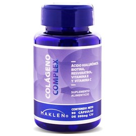 COLAGENO COMPLEX BEAUTY - Maklen Colágeno Hidrolizado + Acido Hialurónico, Biotina, Resveratrol, Vitamina E y C - Piel, Cabello y Uñas - VCaps Cápsula
