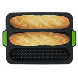 iPstyle Silicone Baguette Pan Non-stick French Bread Baking Mould, 3 Wave Loaves Loaf Bake Mold Toast Cooking Bakers Roll Pan Sandwich Mold French Baguette Bread Pan (Grey B)