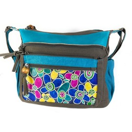 Masha Bag Indian Cotton and Leather Shoulder Bag for Women Ethnic Boho Handbag Hippie Bag, gray