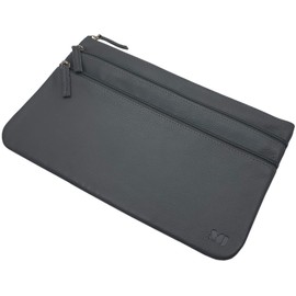 myledershop Large DDDM Cowhide Leather Bank Wallet / Money Case / Wallet with 3 Zip Compartments MJ-Design-Germany in Grey, gray, Classic