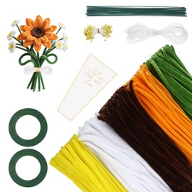 500 Pcs Pipe Cleaners Craft, 5 Colors Pipe Cleaner Flower Kit for DIY Crafts, Chenille Stems for Flower Bouquet Making Kit with Stamens Floral Wires, Gardening Tape, Ribbon for Flowers Making