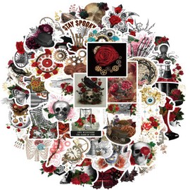 50 Pcs Aesthetic Goth Stickers,Vintage Skull Stickers Steampunk Stickers Vinyl Waterproof Decals for Water Bottles Laptop Phone Scrapbook Journals for Women Girl Adult Teens