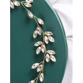 Brihasory Simple Rhinestone Headband Green Red Wedding Hair Accessories for Brides Bohemian Tiaras for Women and Girls Goddess Costume Hair Decoration Party Christmas Prom Bridesmaid Gifts(Gold)