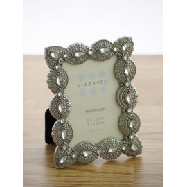 Antique Vintage and Shabby Chic Style silver metal photo frame with beads and crystals for a 3.5" x 2.5" (64 x 89mm) picture -Cecilia by Sixtrees