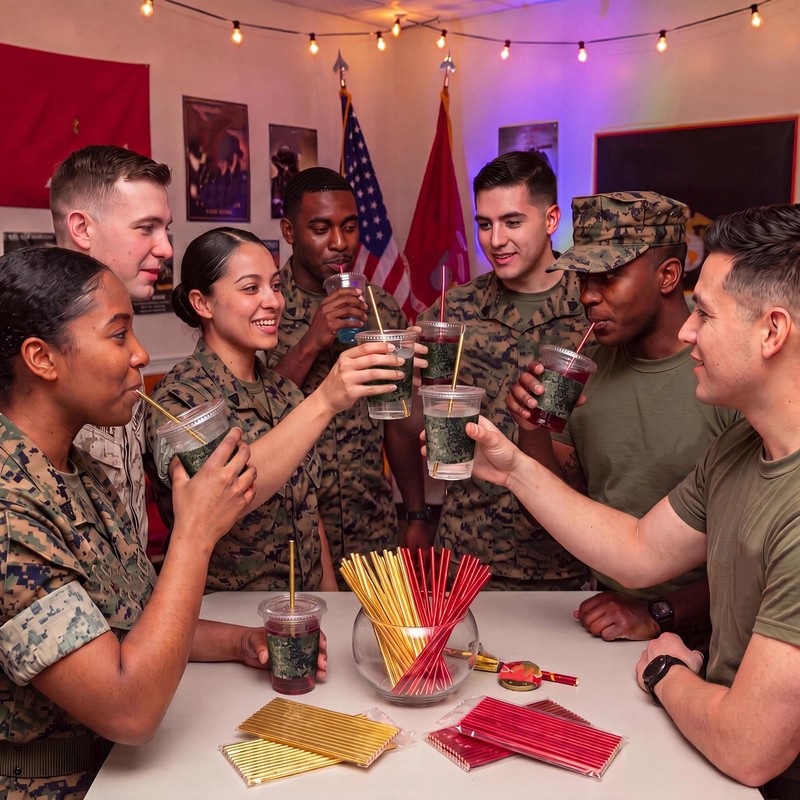 50 Pcs Party Plastic Cups with Lids and Straws, Camouflage