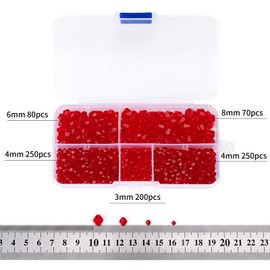MissAudrey Bicone Crystal Beads for Jewelry Making, Lot 850pcs 3mm 4mm 6mm 8mm Red Faceted Bicone Shaped Glass Beads for DIY Craft Bracelets Necklaces Earrings Suncatcher Beading