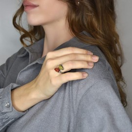 Sterling Silver and Baltic Multicolored Amber Ring "Tulips" size: 7.5