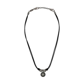 s.Oliver 2035536 Men's Necklace with Pendant Stainless Steel Leather 45 + 5 cm Silver Compass Comes in Jewellery Gift Box, Stainless Steel, None