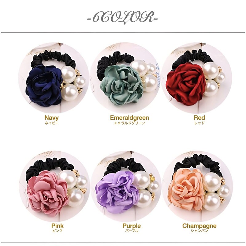 Lotterakka Hair Accessories, Flower Pattern, Pearl, Scrunchy, Large, See-Through, Adult,