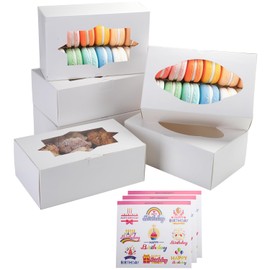 Bssay 20 Pcs Cookie Boxes,8x5x3 inches White Pastry Boxes with 2 Style Window,Bakery Gift Wrapping Box for Xmas Holiday Party Favor Pastries,Cupcakes,Cookies,Donuts Gift-Giving