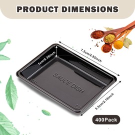 Xanadued 400 Pack Disposable Dipping Sauce Plates, Plastic Disposable Sauce Dishes, Disposable Sushi Plates and Soy Sauce Bowls, Sauce Tray for BBQ, Home Restaurant Supplies (Black)