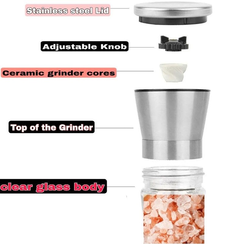 SALTEAN Himalayan Pink Salt Adjustable Grinder Tall |FOOD GRADE- COARSE