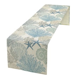 Camino de mesa de coral azul verde azulado, camino de mesa de centro costero, estrella de mar, para boda, fiesta, banquete, comedor, día festivo, 13 x 60 pulgadas