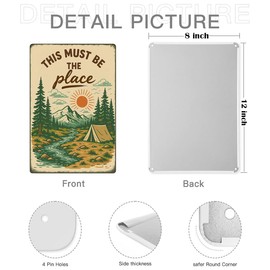 This Must Be the Place Camping Wall Sign – Vintage Tin Sign for RV, Bedroom, Living Room, or Cabin, Happy Camper and Adventure Wall Art for Campsite, Tent, or Rustic Home Decor 8x12 Inch