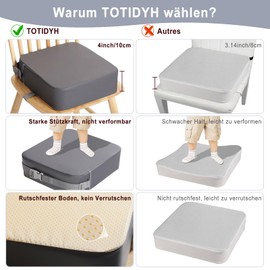 TOTIDYH Seat Raiser Chair Child PU Washable Removable 10 cm Seat Raiser Seat Cushion Children with 2 Safety Buckle Straps Portable Child Seat Raiser Non-Slip Chair Raiser Children (Dark)