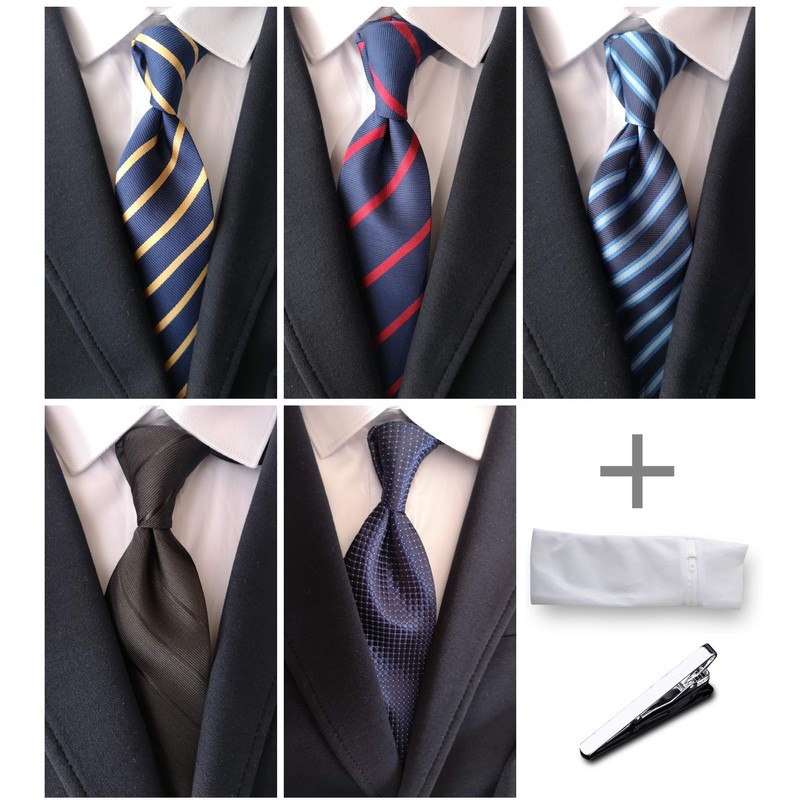 BIZ GUARD [5 Washable Ties + Tie Clip + Tie