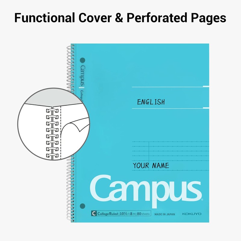 KOKUYO Campus Spiral Notebook, 10-1/2” x 8”, College Ruled, 80