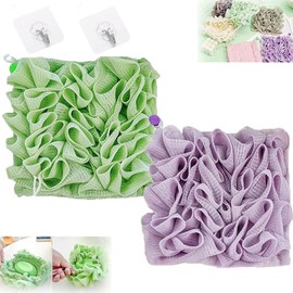 The Leeffa Soft Loofah and Washcloth, 2-in-1 Shower Loofah, Loufee Loofah Washcloth, Shower Loofah with Drawstring, Exfoliating Bath Sponge - Gently Exfoliates Dead Skin