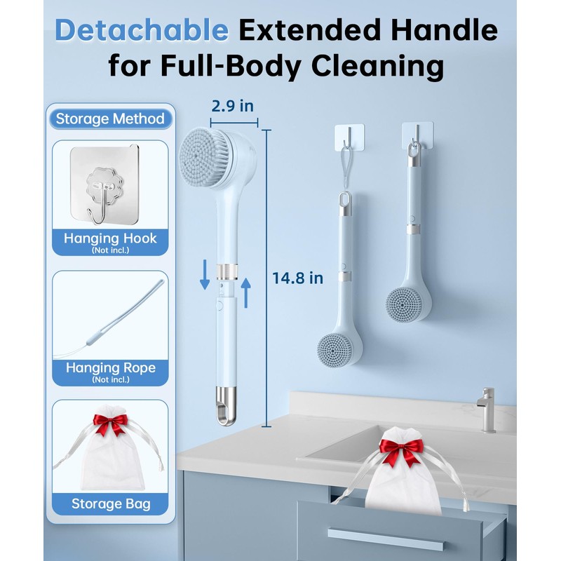 Electric Body Brush Back Scrubber for Shower, Rechargeable Auto Bath