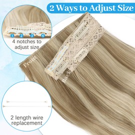 KooKaStyle Invisible Wire Hair Extensions Long Wavy Layered Synthetic Hairpieces with Transparent Wire Adjustable Size 6 Secure Clips Light Blonde Mixed Bleach Blonde for Women 20 Inch