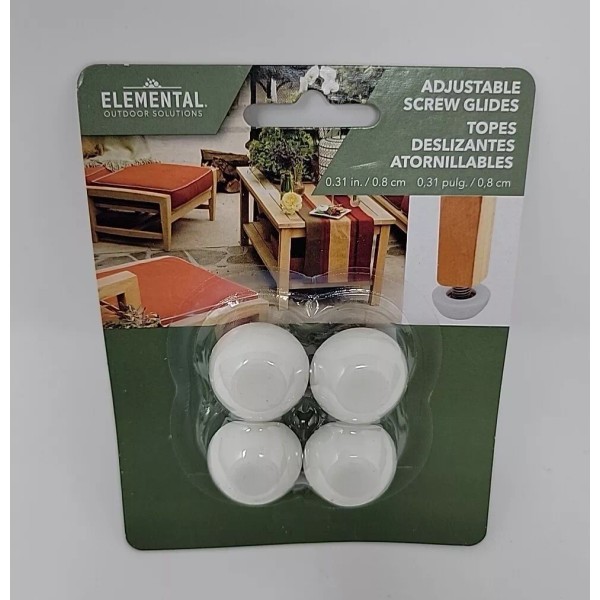 Elemental 4-Pack Non-Swivel Furniture Adjustable Screw Glides White 878052