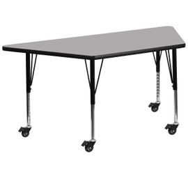 Flash Furniture Wren Mobile 22.5''W x 45''L Trapezoid Grey HP Laminate Activity Table - Height Adjustable Short Legs
