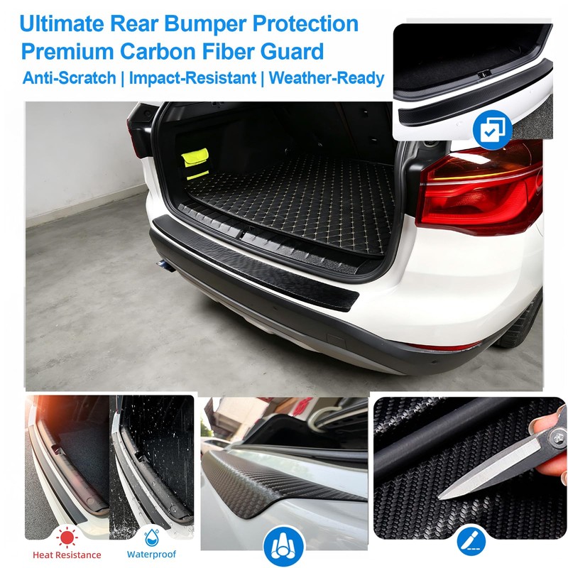 37.4"x2.56" Bumper Guard for Car, Carbon Fiber Leather Guard