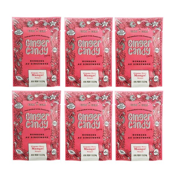 Gem Gem All Natural Chewy Ginger Candy 1.25oz (Mango, 6 Pack)