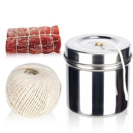 Kitchen Twine for Cooking with Stainless Steel Dispenser, Cotton Butchers Twine for Cooking Meat, Natural Kitchen Twine, Center Pull Design (White) (1 Roll + 1 Dispenser)