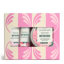 The Body Shop British Rose Mini Gift Set, Shower Gel 60ml, Body Butter 50ml, Hand Cream 30ml, Floral Body Care Trio, Cleansing, 96hr Moisture, Softening Glow, Vegan Skincare Gift
