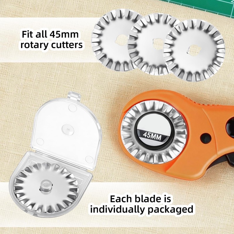 5 Pack 45mm Pinking Rotary Cutter Blades, Wavy Edge Replacement
