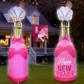 12FT Gaint Inflatable Champagne Bottle Decorations, New Year's Eve Inflatables Built-in LED Lighted Birthday Engagement Bachelorette Party Bridal Shower Wedding Celebration Anniversary Decorations