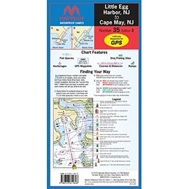 MAPTECH Waterproof Chart, Little Egg Harbor to Cape May, NJ, 14 x 60 inches, 1:43,000 Scale, GPS Waypoints, Fishing/Wreck Sites