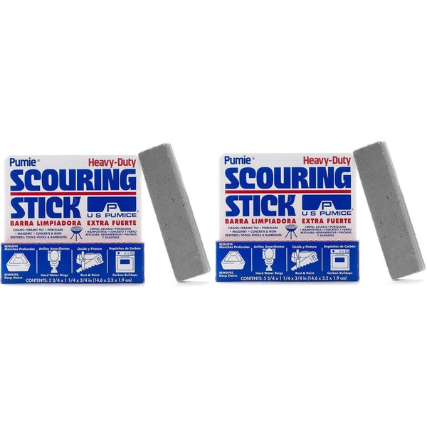 U.S. Pumice Pumie Scouring Stick, Heavy Duty Extra Strong Pumice Cleaning Bar (2 Pack)