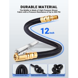 LUMITECO 12'' Tire Inflator Extension Hose, Tyre Pump Clip-On Air Chuck Adapter for Quick-Inflation Lock, High-Pressure Tube Quick Connect for Car Motorcycle Bicycle Maintenance Accessories